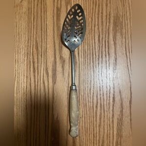 VTG A&J Wooden Handle Serving Spoon Slotted Straining Kitchen Spoon USA